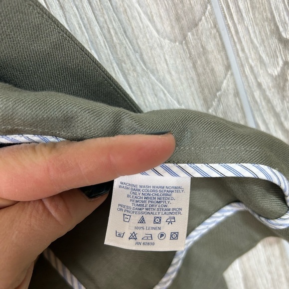 Lands End Linen Olive Green Open Front Boxy Blazer Jacket 20W - Picture 7 of 13